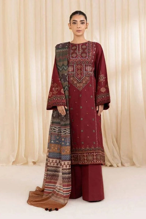 "LAAM A+ Dhanak 3Pc Unstitched Embroidered Suit – Neck & Sleeves Patch with Printed Dupatta | Winter Collection 2025 Online in Pakistan"