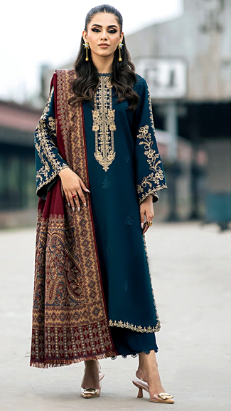 “Maria.B Luxury Dhanak 3 Piece Suit – Premium Embroidered Shirt, Digital Printed Dupatta & Plain Trouser | Winter Collection Pakistan”